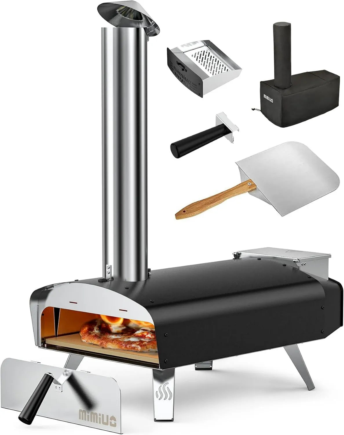 Mimiuo, Elektryczny piec do pizzy, 33 cm, plener, czarny, Classic W- Piekarnik Series, Piekarnik do drewna Le Jardin z Pizza Pelle