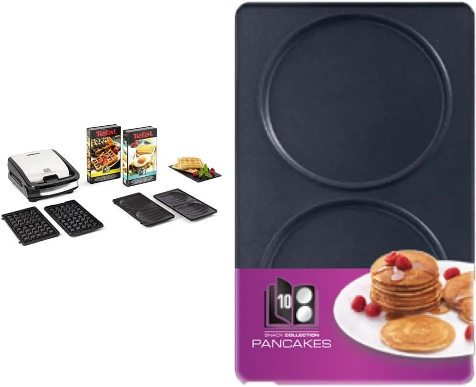 Tefal, XA801012 Wafle i kanapki, Czarny, 2 zestawy płyt w zestawie, Łatwe przechowywanie & Przekąski Box Kolekcja 2 naleśniki talerze plus