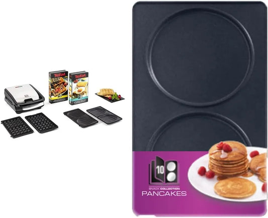 Tefal, XA801012 Wafle i kanapki, Czarny, 2 zestawy płyt w zestawie, Łatwe przechowywanie & Przekąski Box Kolekcja 2 naleśniki talerze plus