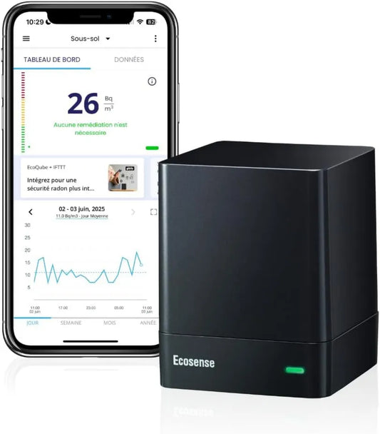 Ecosense Inc., Detektor, Wi-Fi, App, Detektor Radonu EcoQube Ecosense