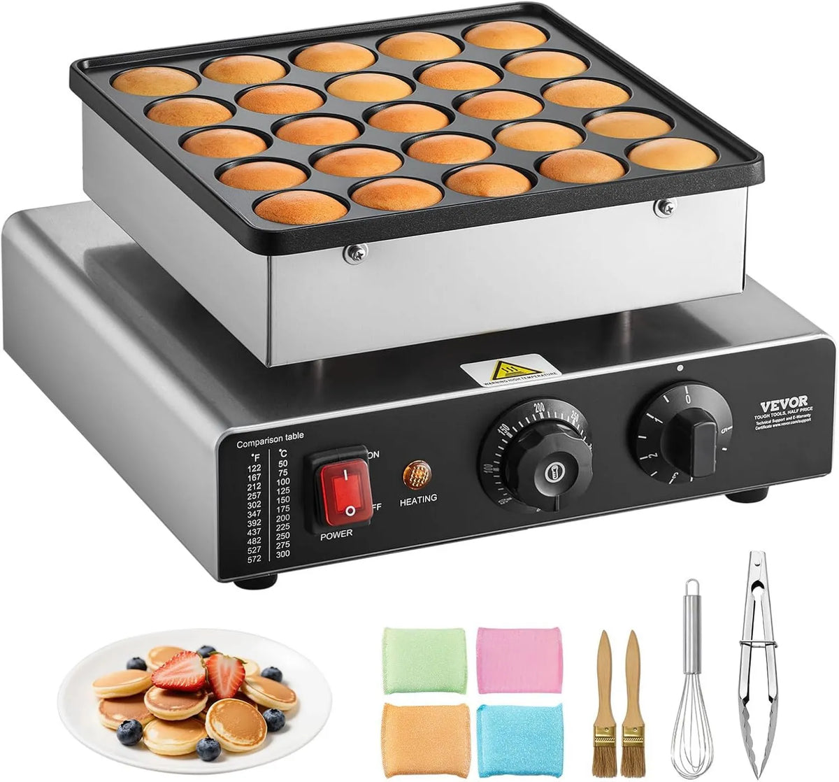 VEVOR gofrownica / opiekacz, WEVOR 25PCS Pofertjes maszyna, mini crepes maszyna, 43 mm, grill, 2 strefy temperatury, stal nierdzewna, Kuchnia