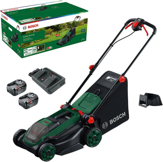 Bosch ROTAK18V2-38 kosiarka, 38 cm, 75 mm, zasilanie akumulatorowe, Kosiarka akumulatorowa, szerokość cięcia: 38 cm, wysokość cięcia: 30