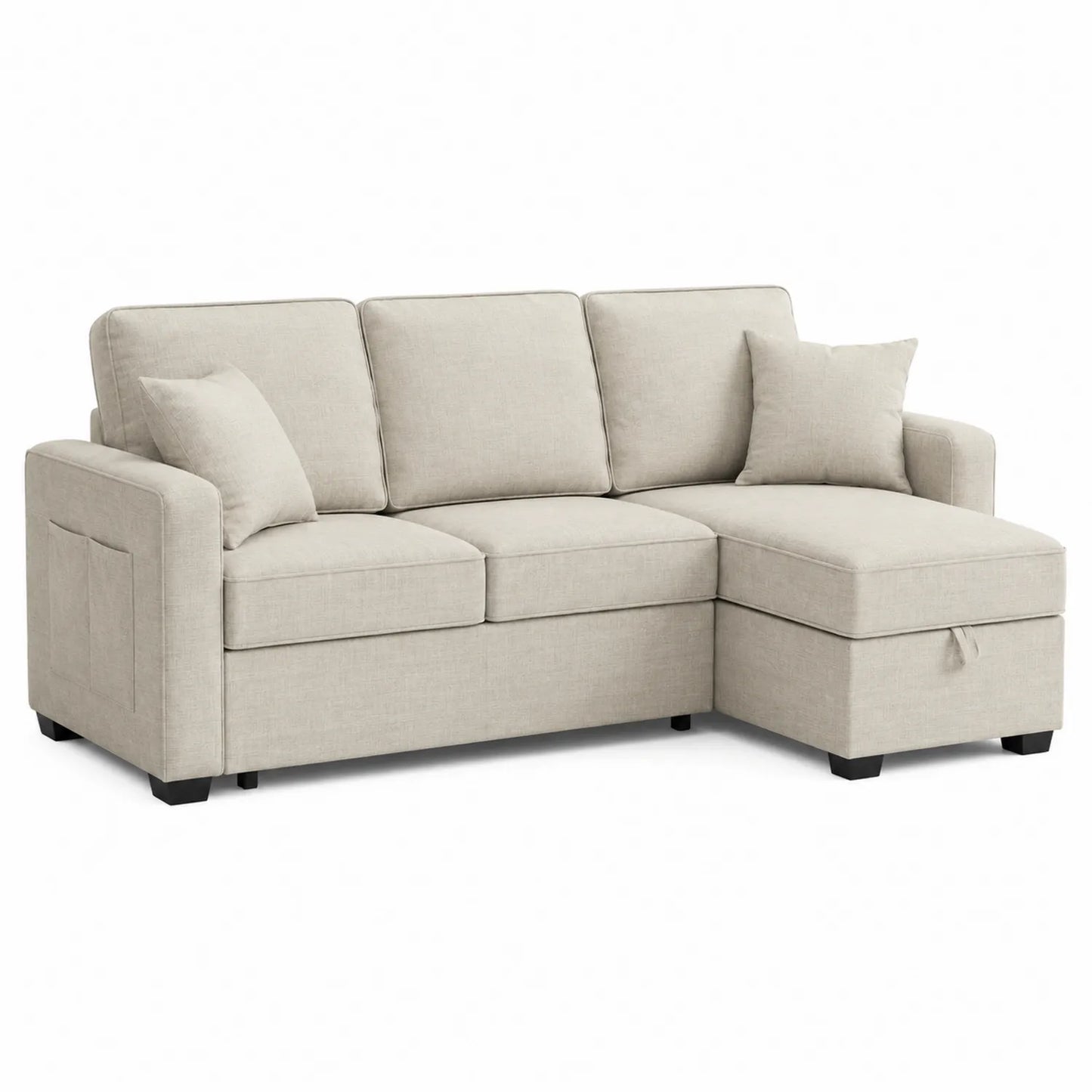Sofa narożna materiałowa beżowa 230 cm