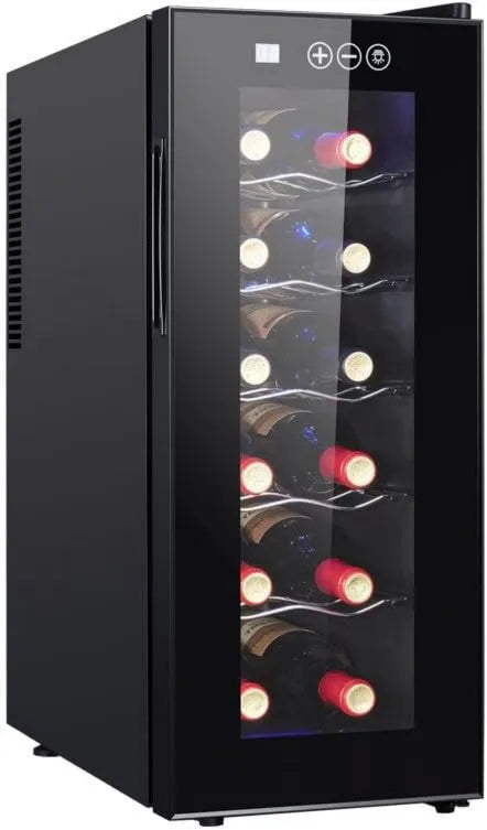 GQKVQ chłodziarka do wina, Lodówka komórkowa 12, 8 do 18°C, plener, dotyk, oświetlenie LED, 2 strefy temperatury, Kryty bar, Lodówka winiarska cellar12 Butelki cave12