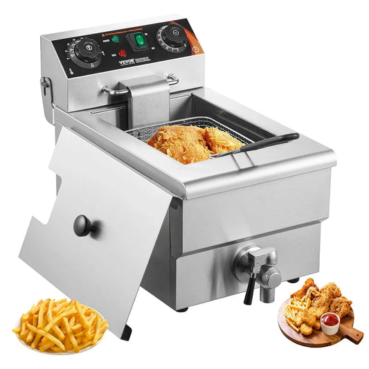 VEVOR, elektryczne frytkownice oleju z koszykiem, stal nierdzewna, do restauracji, komercyjne Frypresser 3000 W, 9 l, z kontrolą czasu i