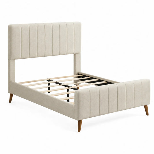 Łóżko tapicerowane beżowe 200x140 cm