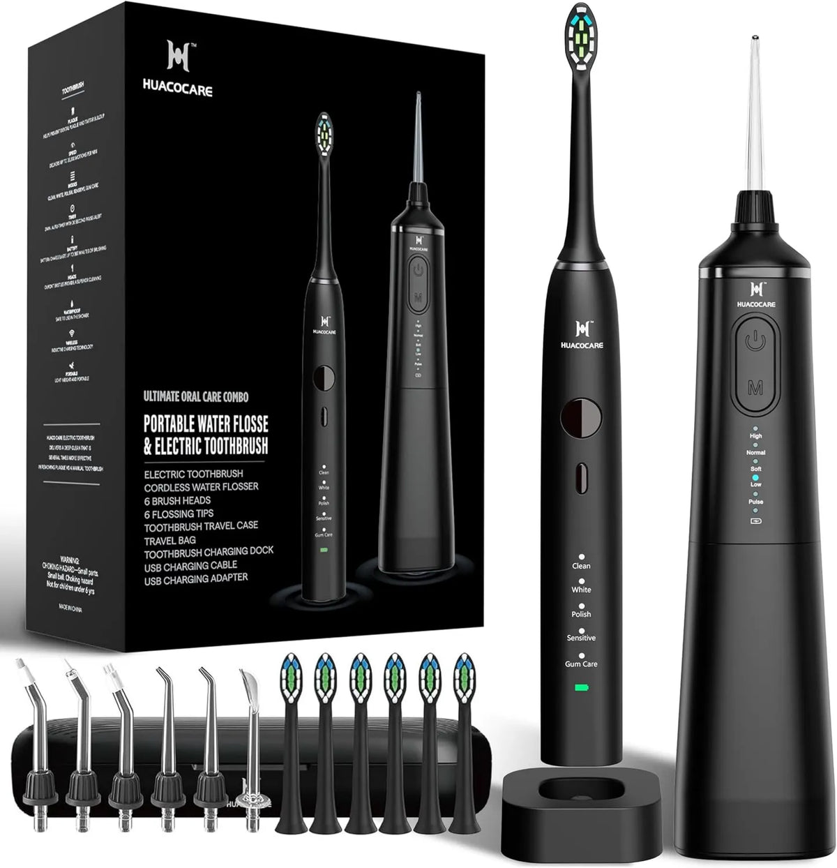 HUACO CARE, Szczoteczka Combo- 5, szczoteczka do zębów, elektryczny hydropuls dentystyczny, 5 tryb, do pielęgnacji jamy ustnej. Combo-5