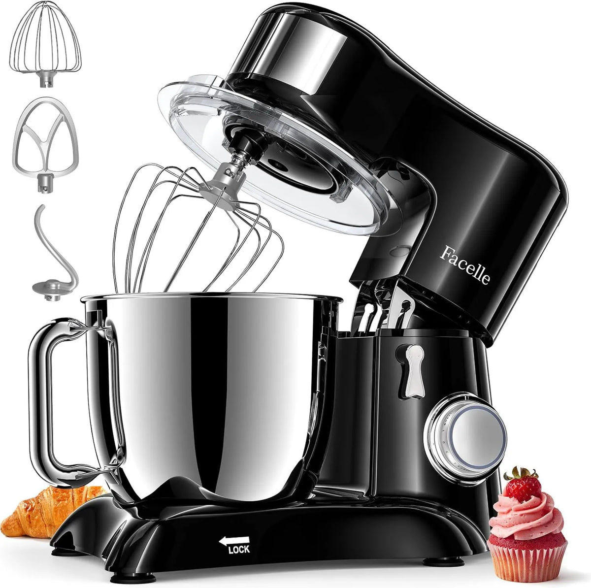 Robot kuchenny, 6,5 l, 1300 W, Facelle Robot tarasowy, miska 6,5 l ze stali nierdzewnej, 10-biegowa robot kuchenny, miksery i roboty wielofunkcyjne