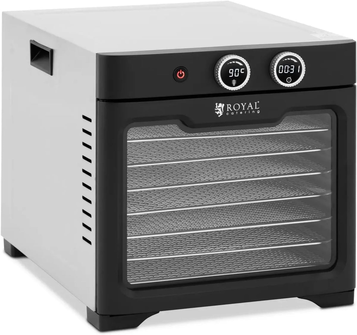 Helloshop26 suszarka do żywności, Żywność odwodniona, do użytku profesjonalnego 8 pięter 26 l 800 watów hartowane szkło stal nierdzewna 304 srebro metaliczny
