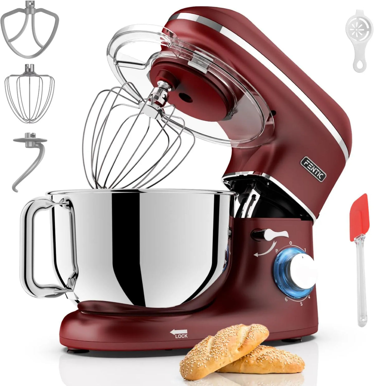 Robot kuchenny, 2000 W, 6,2 l, miska do mieszania ze stali nierdzewnej, mikser kuchenny z hakiem do mieszania, hakiem do zagniatania