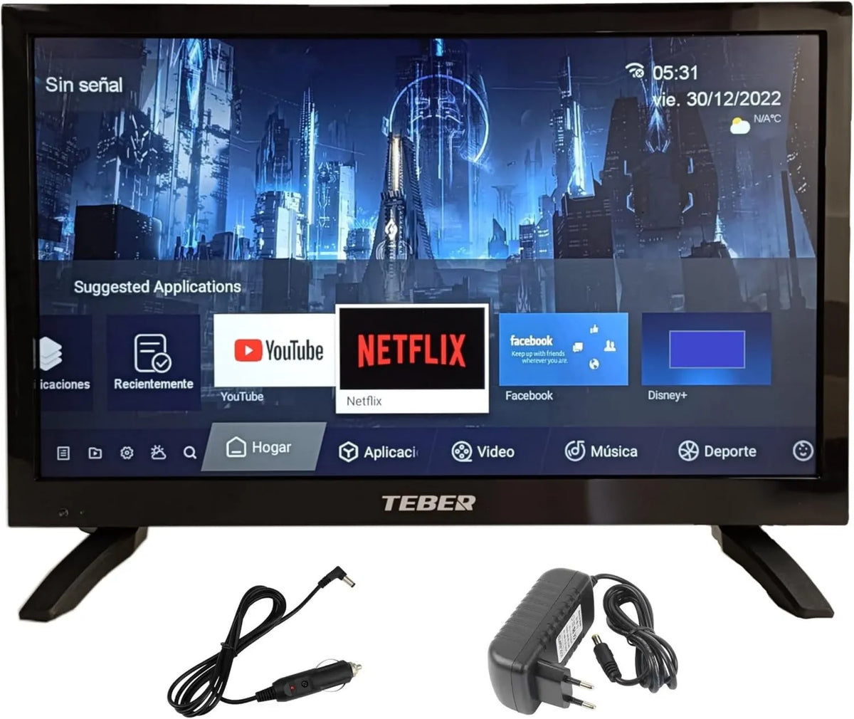 TEBER telewizor, Smart TV 12 v / 24 v, 230 v, 18, 5 cali, 1920 × 1080, 12 V, TV, Android OS, DVB- S2, Full HD, kemping, Świetna rozdzielczość 1920x1080, 19, 12 v/24 v DVB-S2