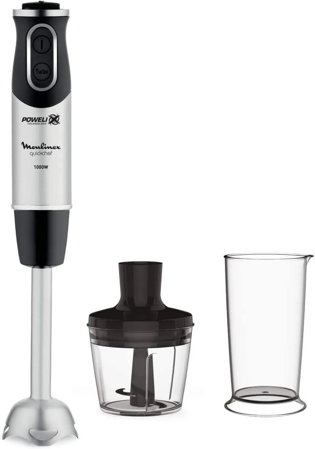 Moulinex blender ręczny, DD6578 Akcesoria do aparatury, 1000 W, ugniatające 500 ml i szkło 800 ml, 10 prędkości, stal