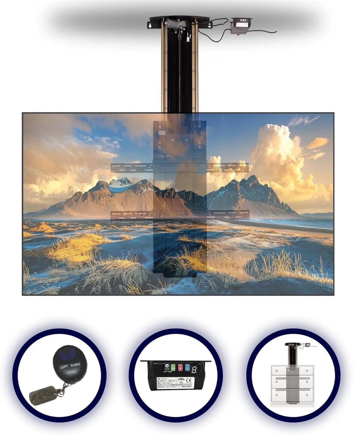 SABAJ M&D uchwyt ścienny, Szafka TV, 65 cali, do zabudowy, instalacja ścienna, składana elektryczna 800 mm, TV Winda Montaż ściany Montaż na suficie, do telewizorów do 80 kg