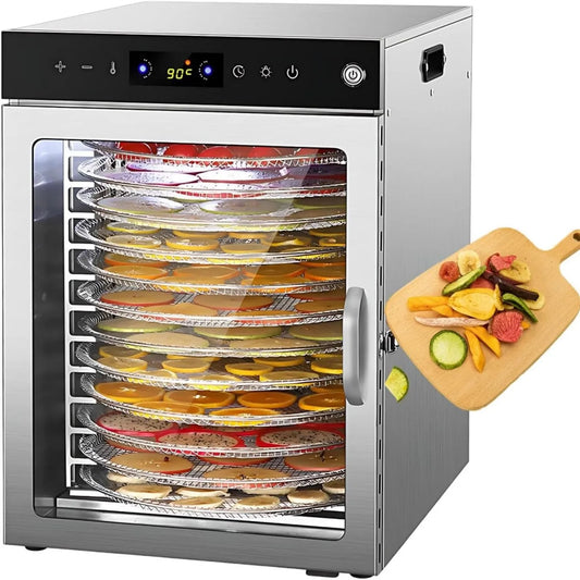 PRECISTECH suszarka do żywności, 12- Suszarka warstwowa, dehydrater, dotyk, 2 strefy temperaturowe, stal nierdzewna, 16 talerzy, dla warzyw owocowych 12-Layer