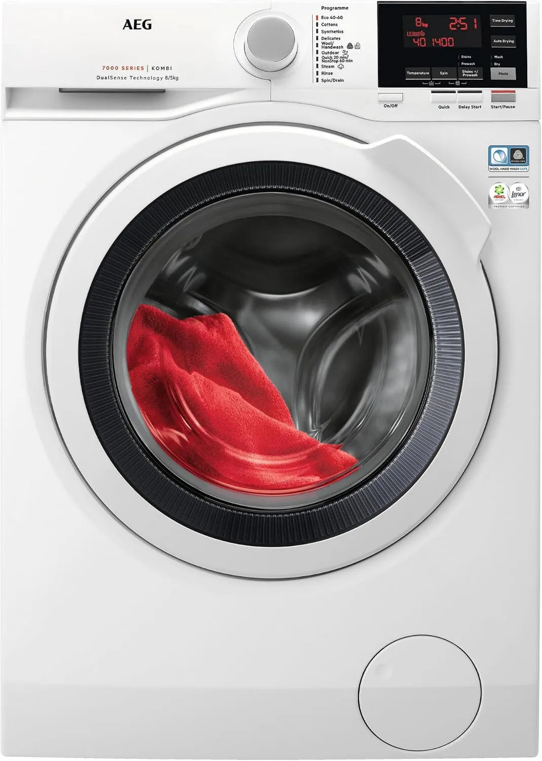 AEG pralko-suszarka, Pralka L7WBG851, 8 kg, klasa energetyczna D, WiFi, Inwerter, para wodna, 1600 obr./min, min, 7000 serii, suche 5 kg, bezpłatna instalacja, funkcja