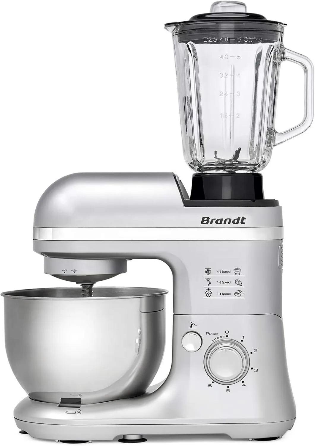 BRANDT robot kuchenny, Robot KM650BS, 4 l, 650 W, 6 prędkości, szary, Robot Kompaktowy wielofunkcyjny Pastier 650 W
