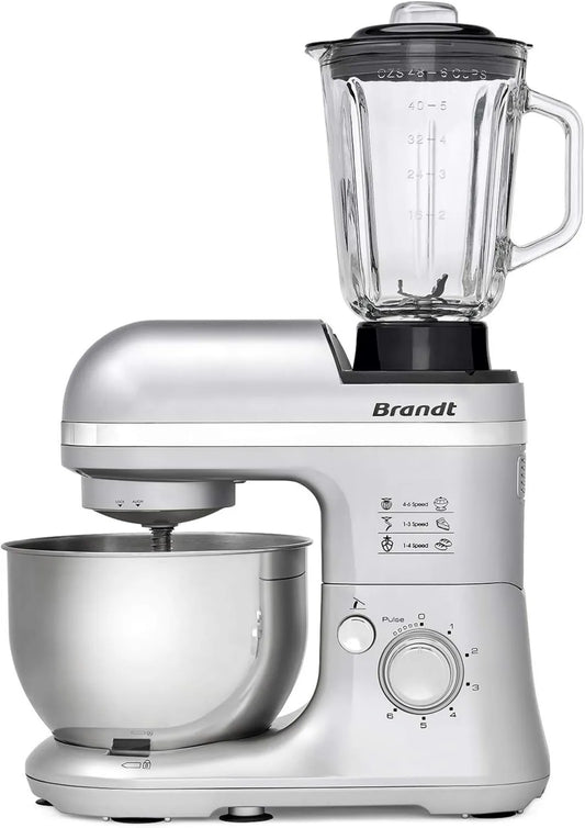 BRANDT robot kuchenny, Robot KM650BS, 4 l, 650 W, 6 prędkości, szary, Robot Kompaktowy wielofunkcyjny Pastier 650 W