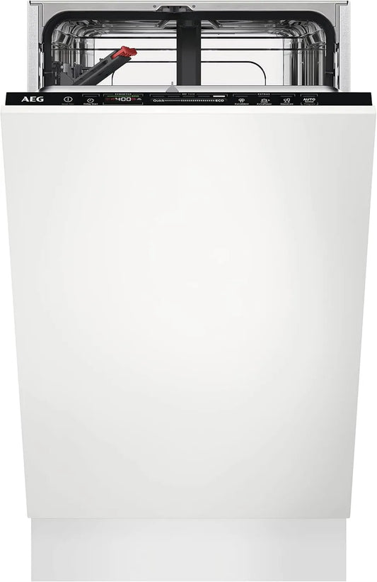 AEG FSE73407P zmywarka, 45 cm, w pełni zintegrowana zmywarka do naczyń, kosz na sztućce, wyświetlacz QuickSelect, wybór czasu startu, zatrzymanie wody