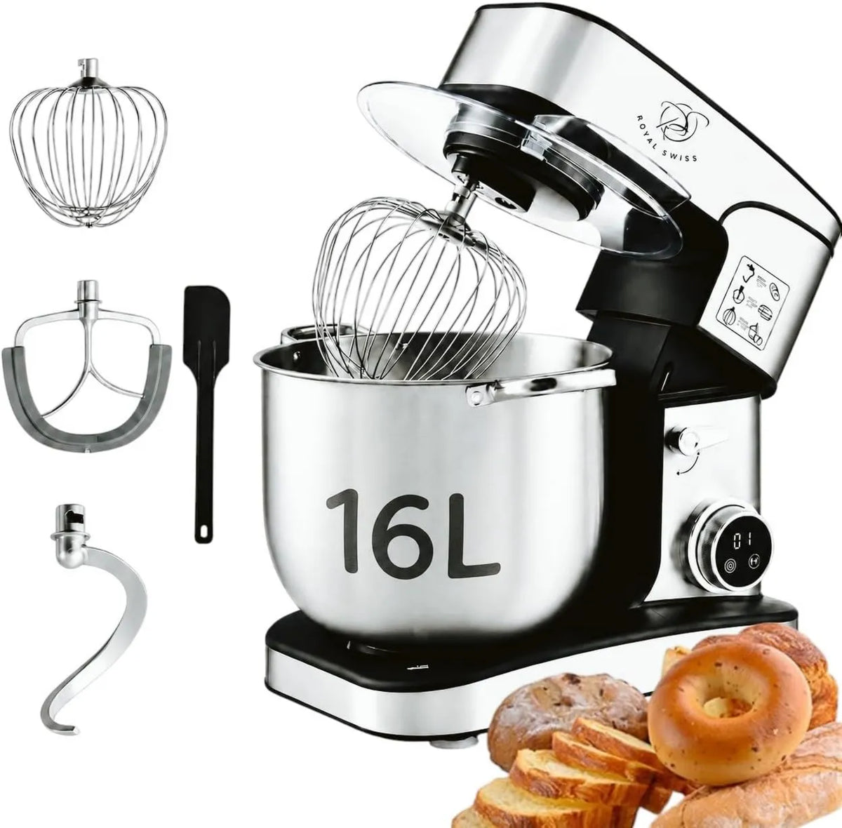 Royal Swiss robot kuchenny, L 2800 SC- 616DE Robot, 16 l, 2800 W, minutnik, Profesjonalne, Stal nierdzewna, 12 prędkości, Royal SC-616DE