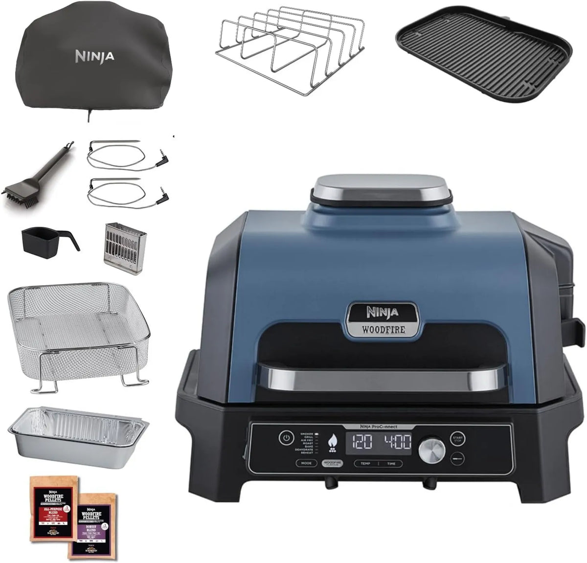 Ninja OG901EUAMZ grill elektryczny, 18 kg, 41 cm, funkcja grilla, 2 cyfrowymi sondami, dużym grillem zewnętrznym i smażeniem beztłuszczowym 7 w 1