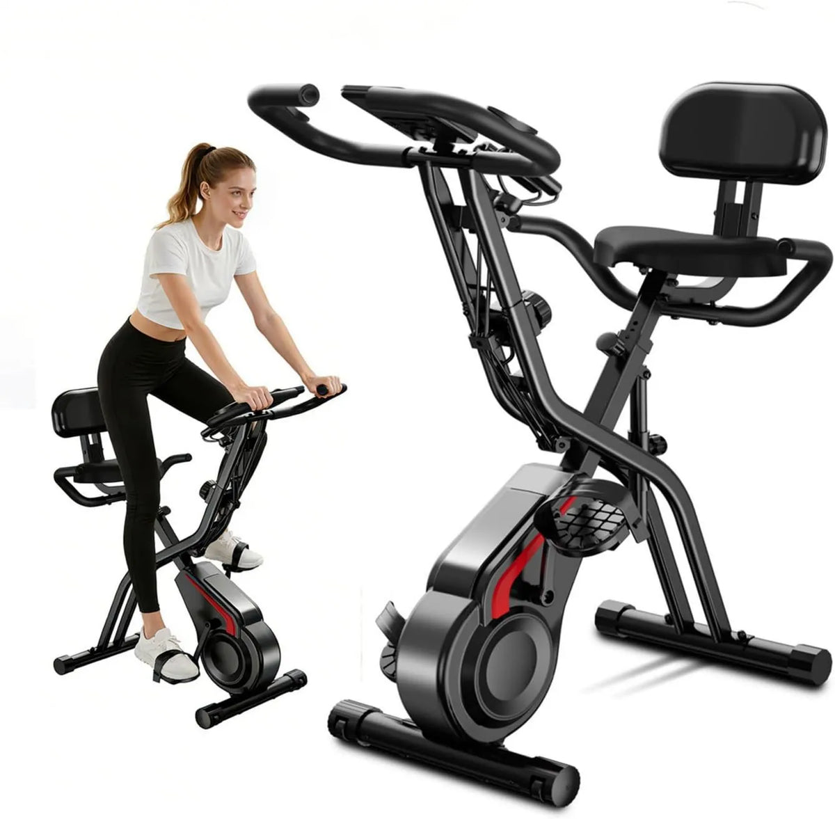 Rower, 136 kg, 8 poziomów, Składany rower stacjonarny 5 w 1 z magnetycznym oporem, elastycznymi opaskami, treningiem cardio i odchudzaniem